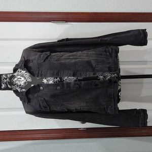 American Bazi Distressed Black Denim Jacket Sz 3X